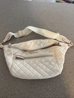 MZ Wallace Quilted Cream Crossbody Belt Bag with Gold Hardware
